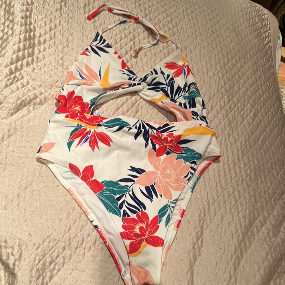 White Floral One-Piece Bathing Suit